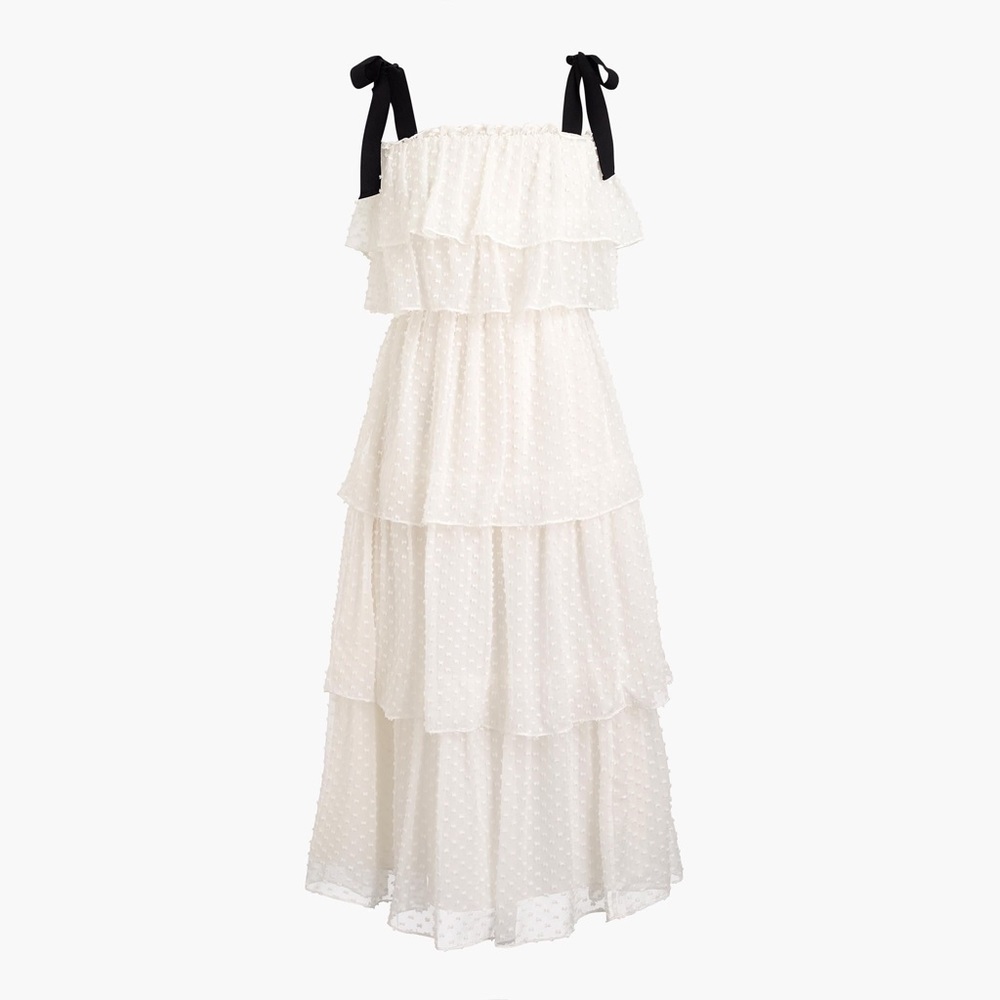 J Crew Tiered Tie-Shoulder Dress in Clip Dot